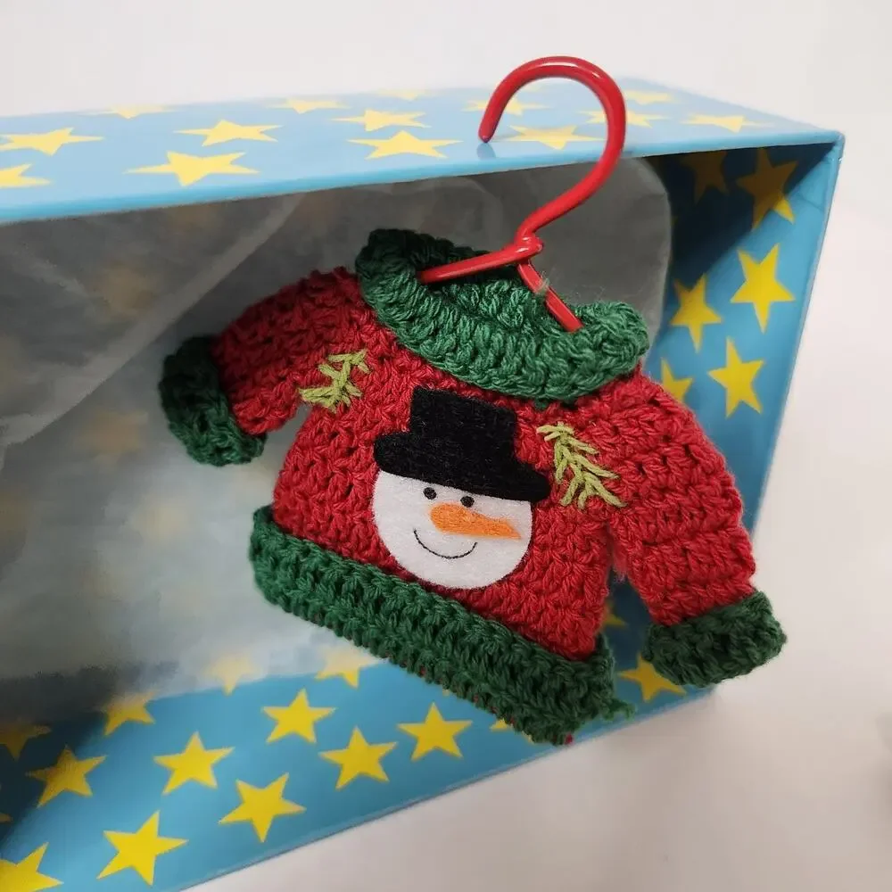Vtg Crocheted Mini Sweaters With Hangers Christmas Ornaments Handmade Retro